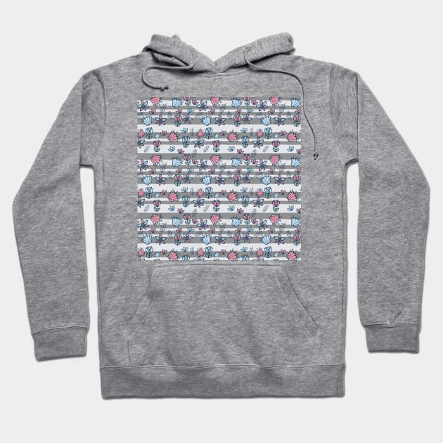 Gray stripes with pink and blue flowers Hoodie by Vannaweb